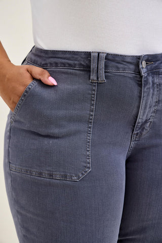 Judy Blue High Waist Aurora Weekender Garment Dyed Vintage Indigo Cuffed Slim Straight Jogger Denim Jeans 881194