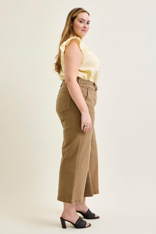 Judy Blue High Waist Golden Brown Ankle Wide Leg Denim Jeans 881095