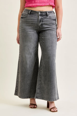 Judy Blue Mid Rise Gray Split Back Yoke Palazzo Denim Jeans 881134