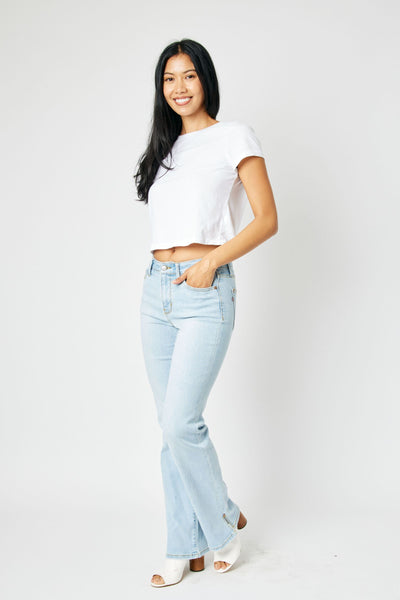 By Your Side - Judy Blue Side Slit Hem Bootcut Jeans – Resort to Style