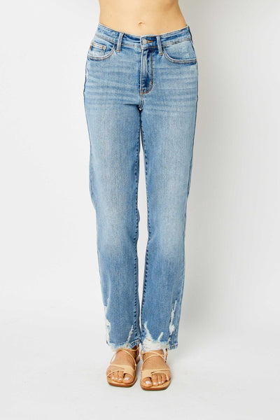 Judy Blue High Waist Heavy Destroy Straight Denim Jeans 82470-Jeans-Sunshine and Wine Boutique