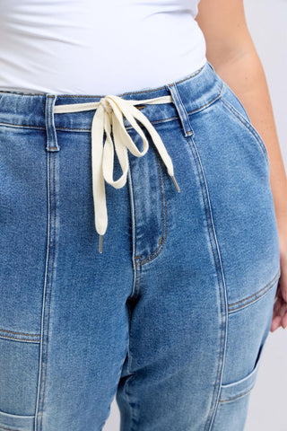 Judy Blue High Waist Cargo Cuff Jogger Denim Jeans 88909