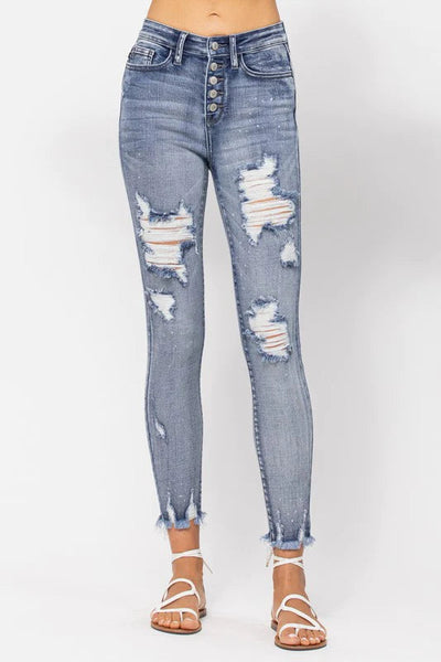 Judy Blue Talulla Bleach Splash Button Fly Destroyed Skinny Jeans 82311 - Exclusive-Jeans-Sunshine and Wine Boutique