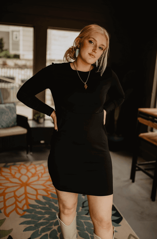 2 Fly Long Sleeve Aztec Back Zip Dress, Black