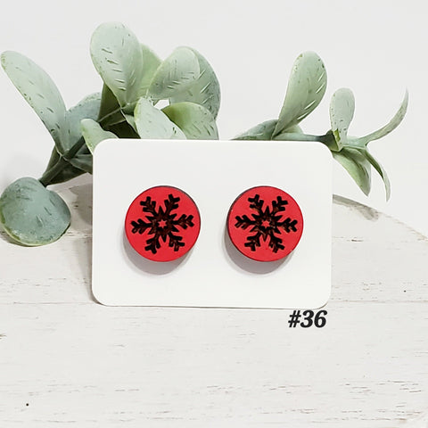 Christmas Wood Studs | Style 36-Sunshine and Wine Boutique