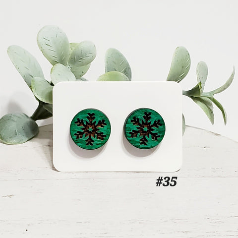 Christmas Wood Studs | Style 35-Sunshine and Wine Boutique
