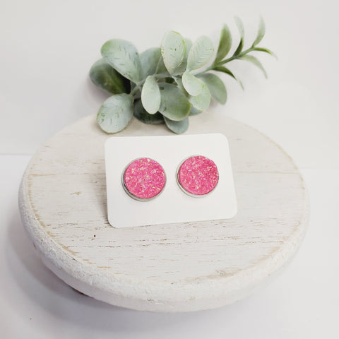 12MM Pink Glitter Studs-Earrings-Sunshine and Wine Boutique