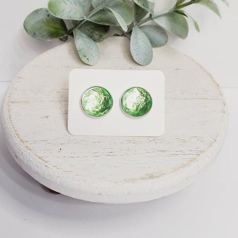 12MM Grass Green Sparkle Studs-Earrings-Sunshine and Wine Boutique