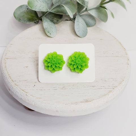 Lime Green Dahlia Studs-Earrings-Sunshine and Wine Boutique