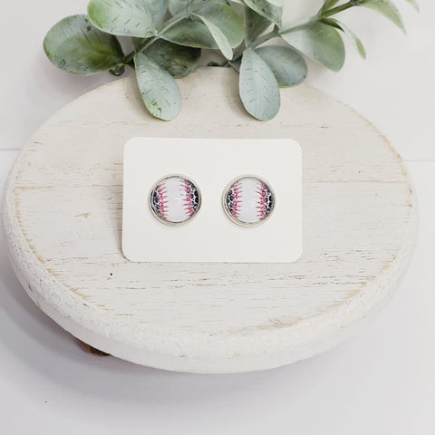 12MM Baseball Leopard Studs-Earrings-Sunshine and Wine Boutique