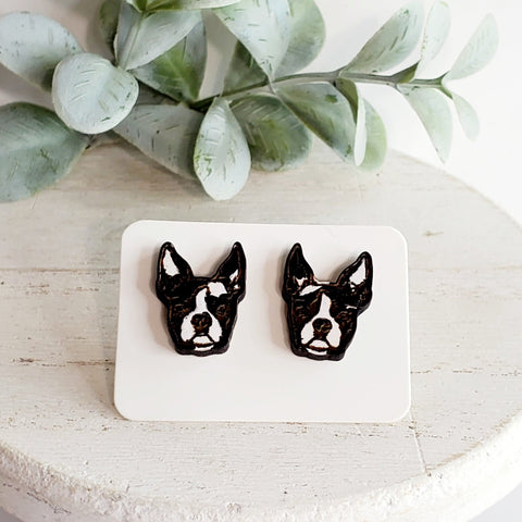 Boston Terrier Wood Studs-Sunshine and Wine Boutique