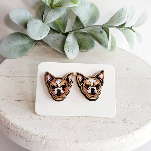Chihuahua Wood Studs-Sunshine and Wine Boutique