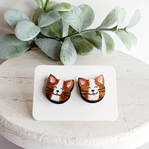 Cat Wood Studs-Sunshine and Wine Boutique