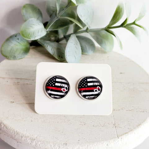 12MM Flag Firefighter-Earrings-Sunshine and Wine Boutique