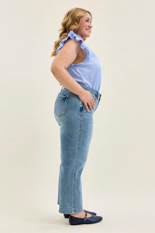 Judy Blue Mid Rise Tummy Control Vintage Wash Straight Denim Jeans 88943 - Petite