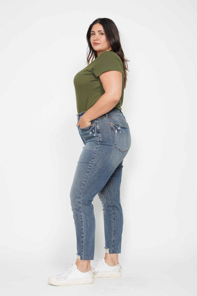 Judy Blue High Waist Tummy Control Vintage Wash Destroy Skinny Denim 88769-Jeans-Sunshine and Wine Boutique