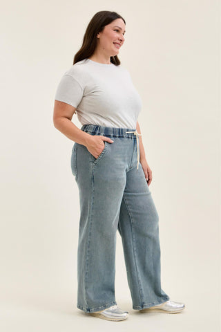 Judy Blue High Waist Aged Stone Knit Wilhelmina Baggy Denim Jeans 881127