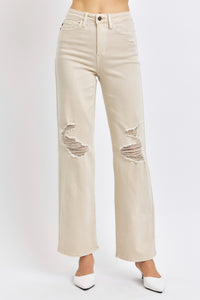 Judy Blue High Waist Garment Dyed Bone 90's Straight Denim 88823-Jeans-Sunshine and Wine Boutique