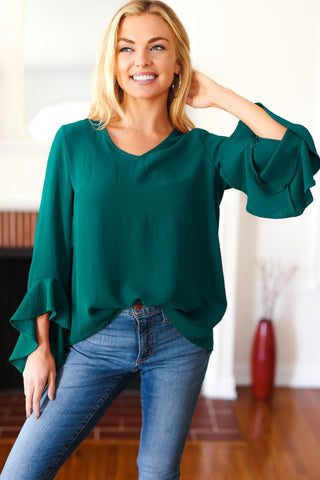 Haptics Three Quarter Sleeve Solid Woven Blouse Top