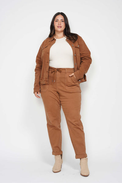 Judy Blue High Waist Garment Dyed Camel Double Cuff Jogger Denim 88857-Jeans-Sunshine and Wine Boutique