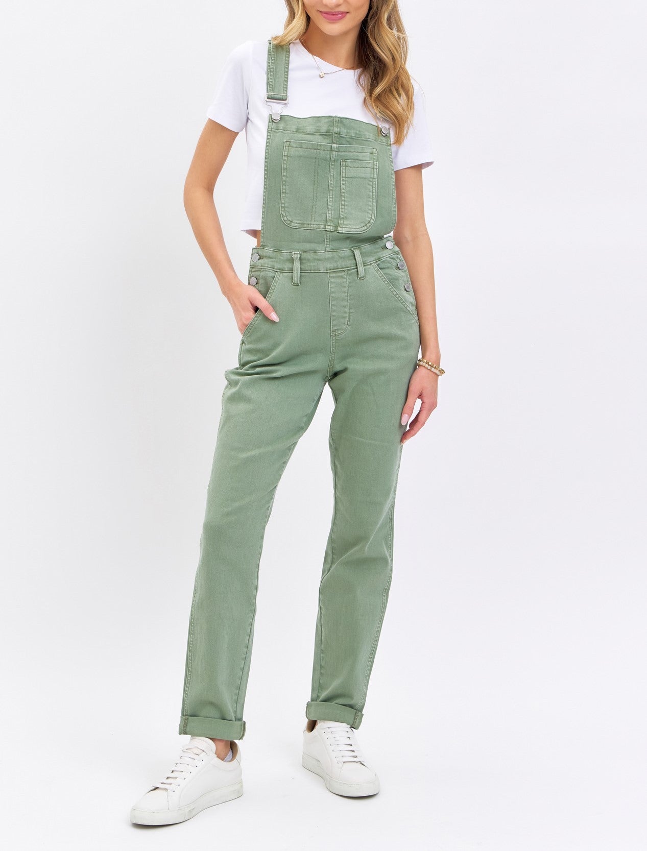 Judy Blue High Waist Garment Dyed Sage Boyfriend Overall Denim Jeans 88840-Jeans-Sunshine and Wine Boutique