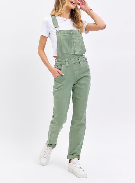 Judy Blue High Waist Garment Dyed Sage Boyfriend Overall Denim Jeans 88840-Jeans-Sunshine and Wine Boutique