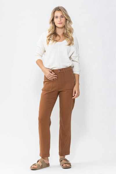 Judy Blue High Waist Brown Utility Slim Denim Jeans 88462-Jeans-Sunshine and Wine Boutique