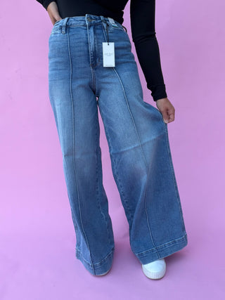 Judy Blue High Waist Liza Palazzo Shield Pocket Denim Jeans 881160 - 3 Inseam Options