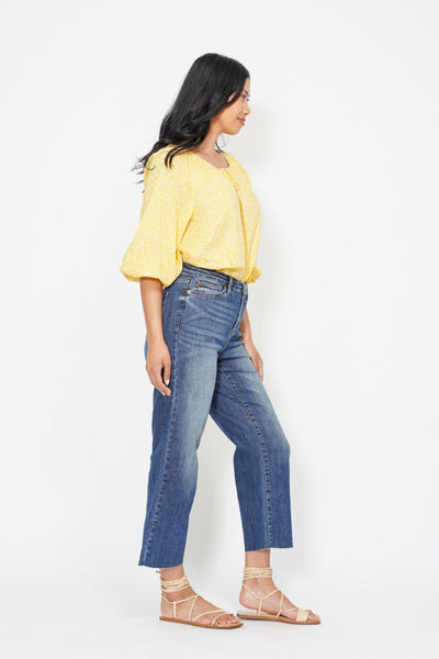 Judy Blue High Waist Back Pocket Embroidery Crop Wide Leg Denim 88873-Jeans-Sunshine and Wine Boutique