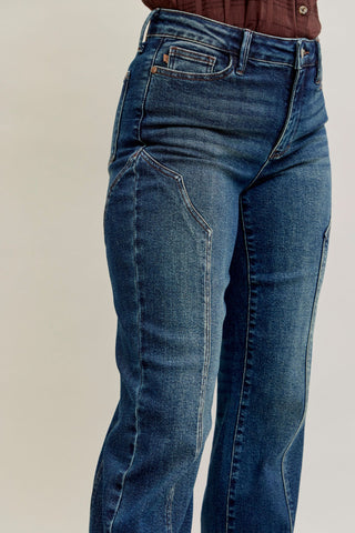 Judy Blue Mid Rise Western Seam Detail Straight Denim Jeans 881039