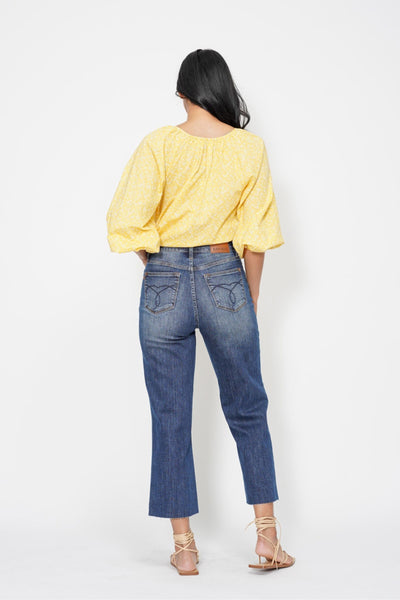 Judy Blue High Waist Back Pocket Embroidery Crop Wide Leg Denim 88873-Jeans-Sunshine and Wine Boutique