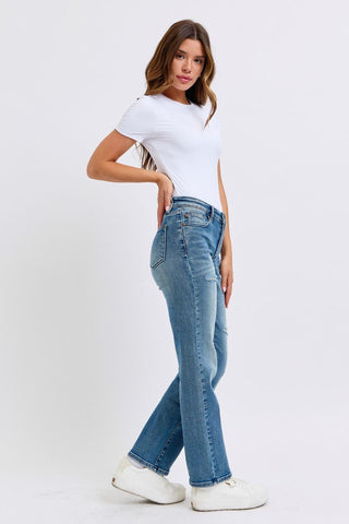 Judy Blue Mid Rise Contrast Wash Destroyed Dad Denim Jeans 88859