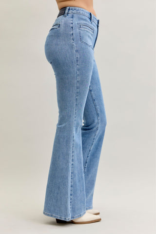 Judy Blue High Waist Front Patch & Welt Pockets Flare Denim Jeans 881055