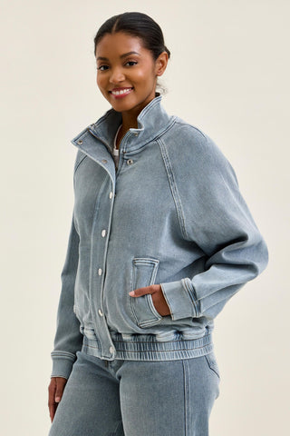 Judy Blue Knit Indigo Marty Bomber Jacket 7888