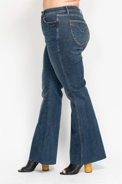 Judy Blue High Waist Tummy Control Shield Back Pocket Flare Denim Jeans 88882-Jeans-Sunshine and Wine Boutique