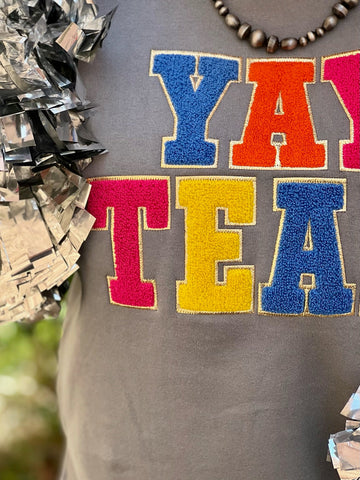 Texas True Threads "Yay Team" Chenille Applique Sweatshirt - Exclusive-Sweaters-Sunshine and Wine Boutique