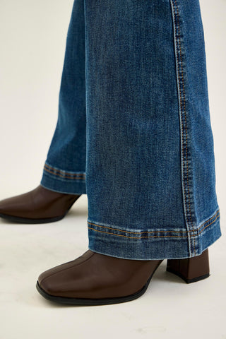 Judy Blue High Waist Tummy Control Double Button Flare Denim Jeans 881018 - Petite