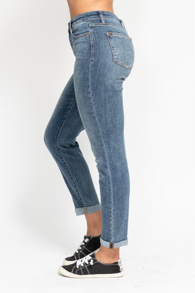 Judy Blue High Waist Bleach Splash Boyfriend Denim 82346-Jeans-Sunshine and Wine Boutique