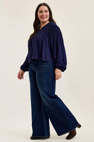 Judy Blue High Waist Lux Dark Twighlight Retro Wide Leg Denim Jeans 82748