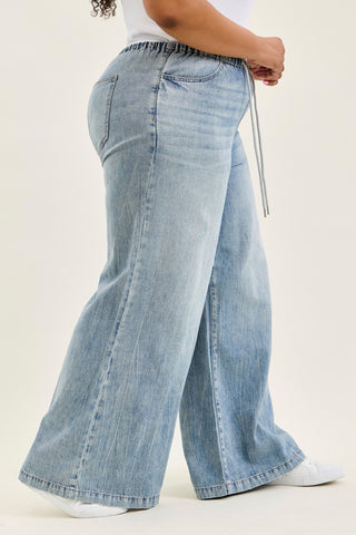 Judy Blue High Waist Featherweight Drawstring Palazzo Denim Jeans 881073