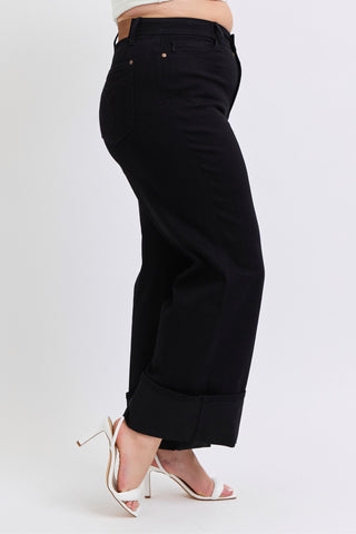 Judy Blue High Waist Retro Wide Leg Black Cuffed Denim Jeans 82617