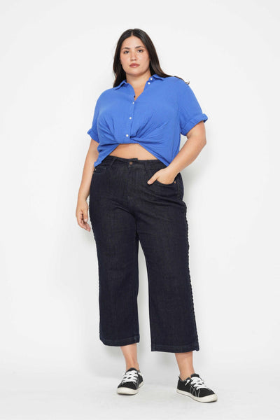 Judy Blue High Waist Side Seam Braid Detail Wide Leg Crop Denim 88851-Jeans-Sunshine and Wine Boutique