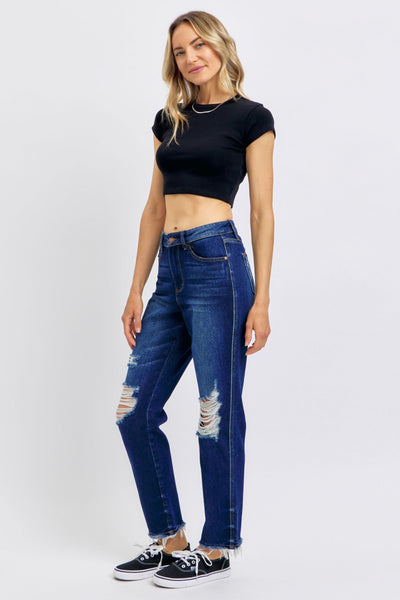 Judy Blue High Waist Rigid Magic Heavy Destroy Straight Jeans 88819-Jeans-Sunshine and Wine Boutique