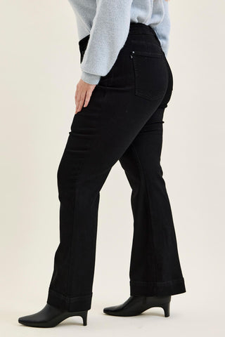 Judy Blue High Waist Tummy Control Black Daisy Bootcut Denim Jeans 881242
