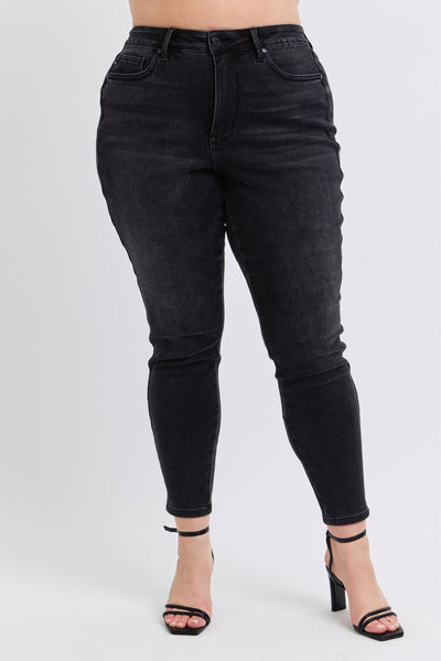 Judy Blue Mid Rise Tummy Control Black Skinny Denim Jeans 88878-Jeans-Sunshine and Wine Boutique