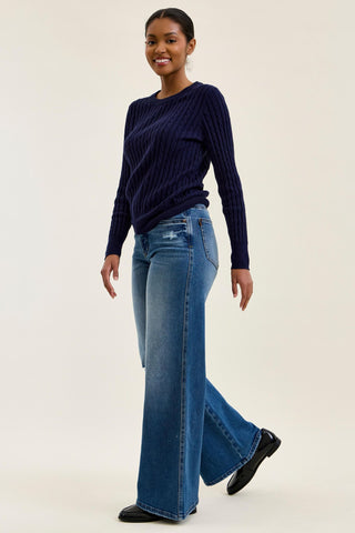 Judy Blue High Waist Tummy Control Leopard Waistband Lux Retro Wide Leg Denim Jeans 881192