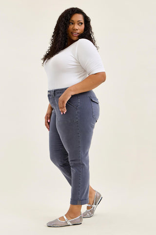 Judy Blue High Waist Aurora Weekender Garment Dyed Vintage Indigo Cuffed Slim Straight Jogger Denim Jeans 881194