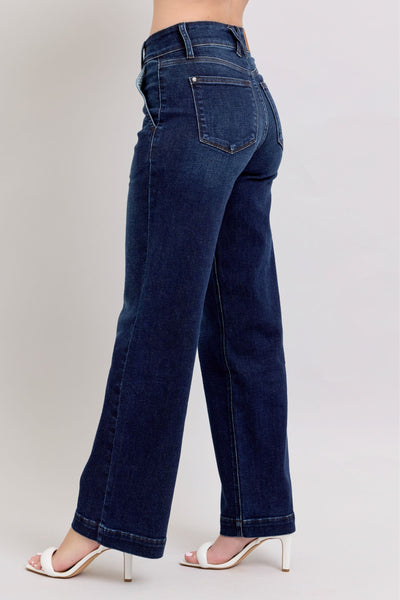 Judy Blue High Waist Double Button Wide Leg Denim Jeans 82642-Jeans-Sunshine and Wine Boutique