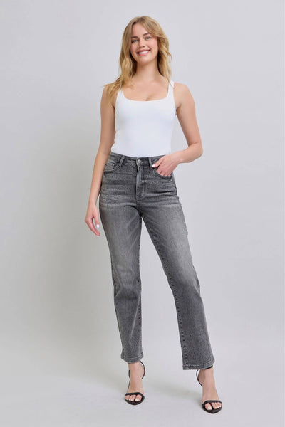 Judy Blue High Waist Rhinestone Gray Straight Denim Jeans 88919-Jeans-Sunshine and Wine Boutique