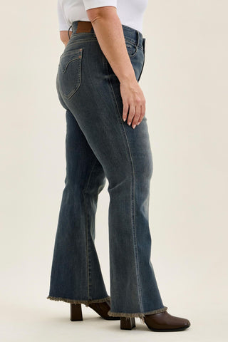 Judy Blue High Waist Double Button Vintage Grey Cast Daisy Bootcut Denim Jeans 82734